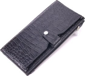 Чорний гаманець із натуральної шкіри з тисненням під крокодила KARYA (2421420)