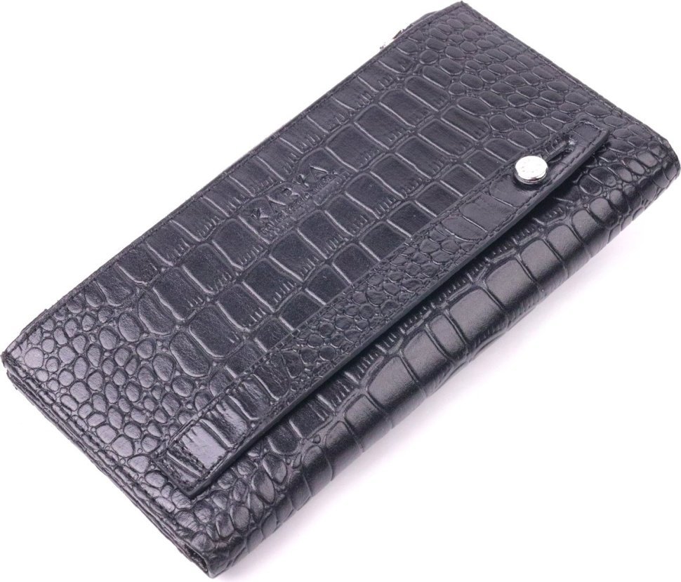 Черный кошелек из натуральной кожи с тиснением под крокодила KARYA (2421420)