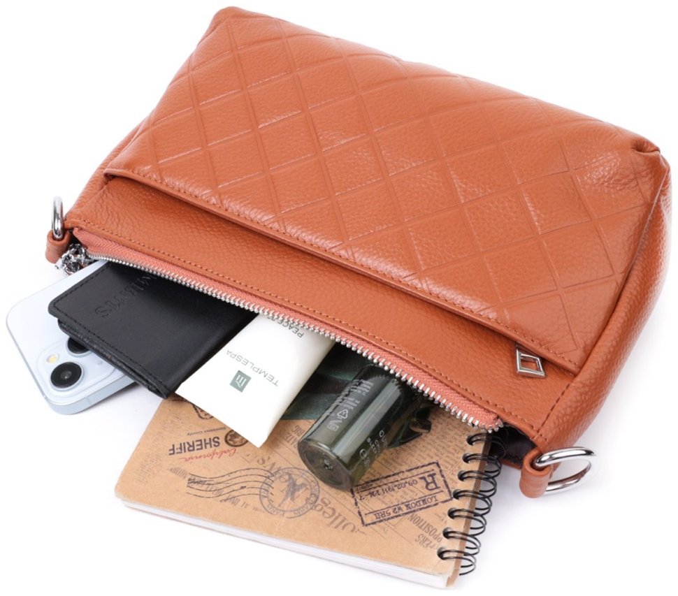 Стильная женская сумка на три отделения из кожи Vintage 22804 Рыжая modnotak фото №10