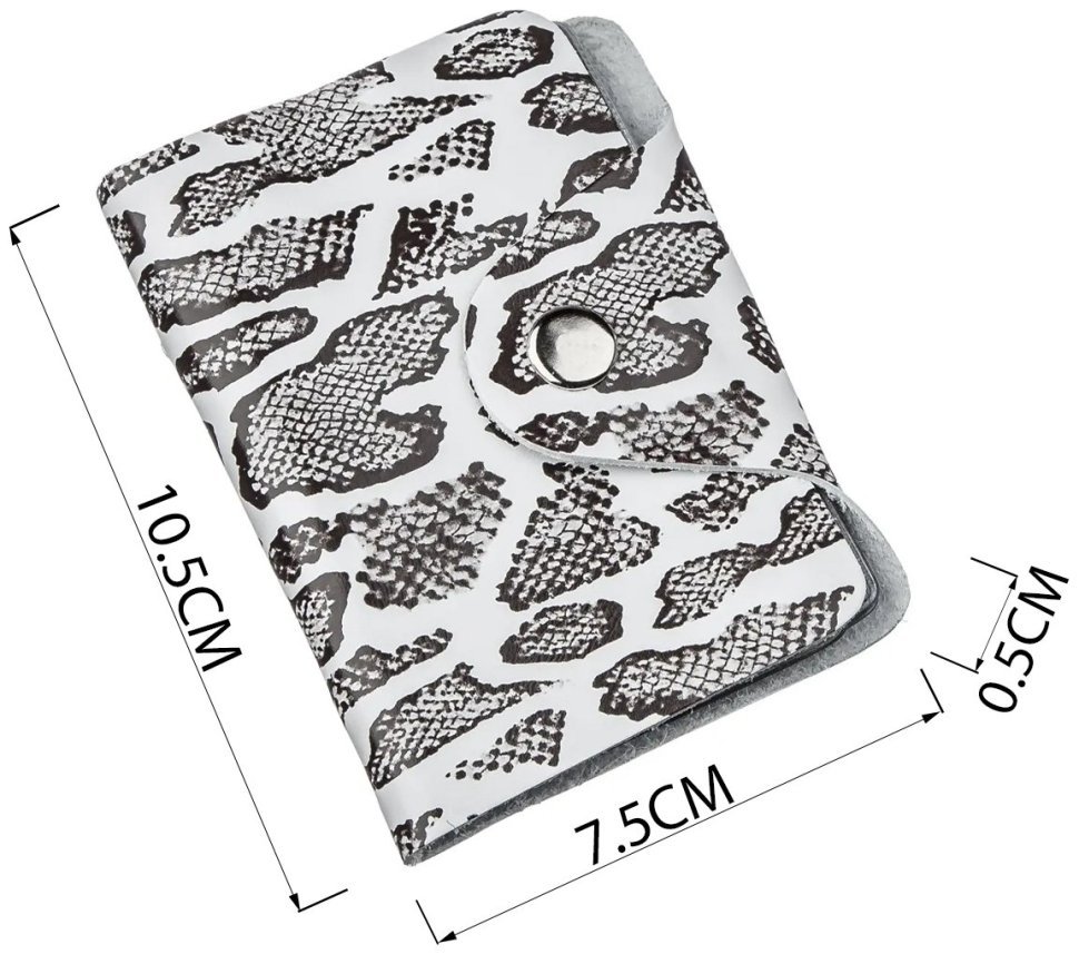 Різнокольорова шкіряна візитниця під екзотику з хлястиком на кнопці Shvigel (2419086) фото №4 Різнокольорова шкіряна візитниця під екзотику з хлястиком на кнопці Shvigel (2419086) modnotak фото №4