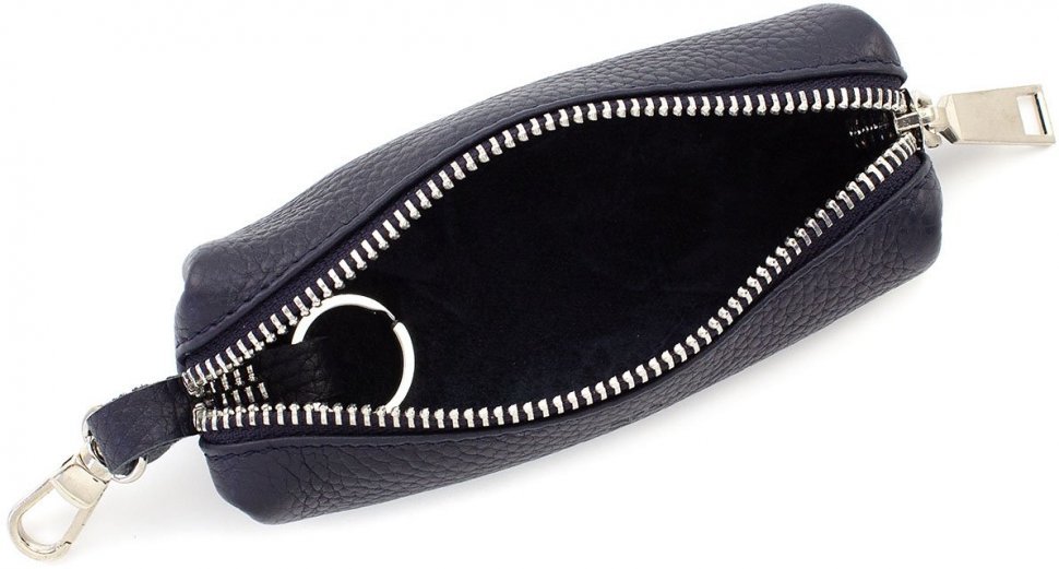 Якісна шкіряна ключниця темно-синього кольору на змійці ST Leather (40011)