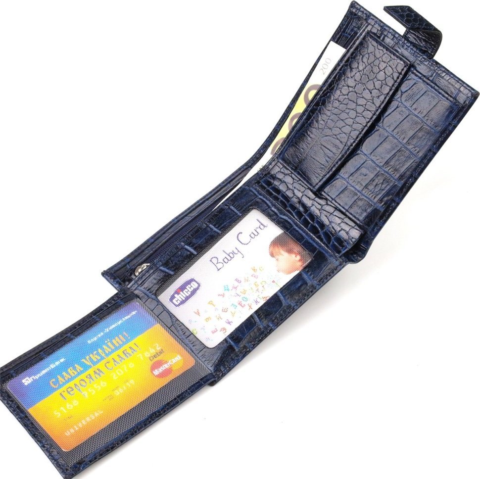 Фірмове чоловіче портмоне горизонтального формату із фактурної шкіри синього кольору CANPELLINI (2421758)