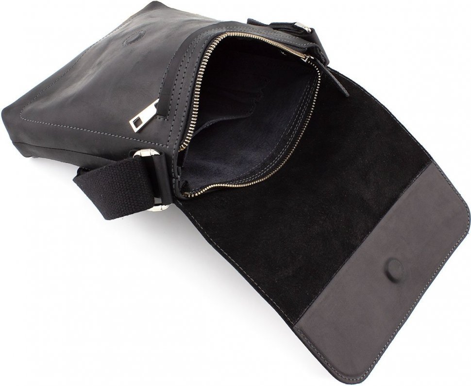 Повсякденна чоловіча сумка чорного кольору з вінтажній шкіри Grande Pelle (13283)