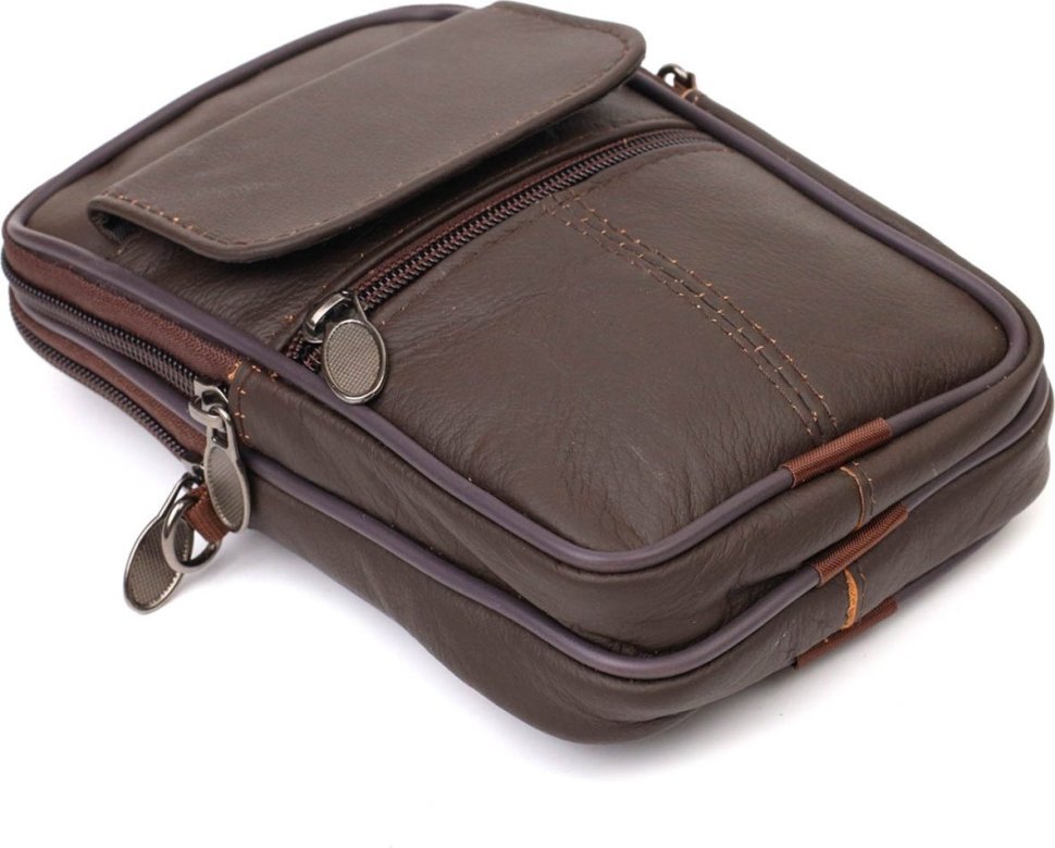 Маленькая мужская сумка из натуральной кожи коричневого цвета Vintage (2421488)