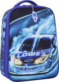 Синій шкільний рюкзак для хлопчиків із текстилю з малюнком машини Bagland (53822)