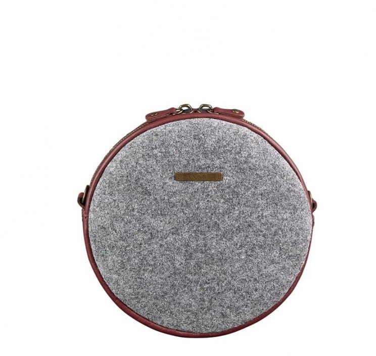 Круглая фетровая сумка с кожаными бордовыми вставками BlankNote Таблетка (12743)