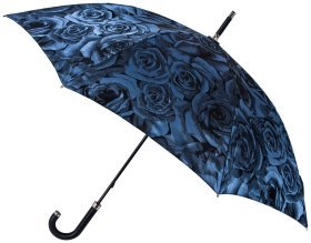 Женский зонт-трость Fulton Diamond L850-040140 Princess - Navy Rose (Механика, синий с принтом розы, люксовый жаккард, UPF 50+) 94122