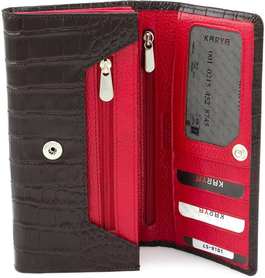 Вместительный кошелек коричнево-красного цвета из качественной кожи KARYA (1018-57)