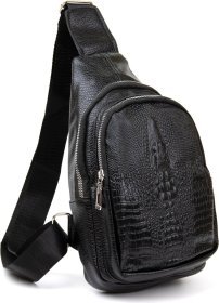 Черная мужская сумка-слинг через плечо из кожзаменителя под экзотику Vintage (20505)