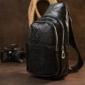 Черная мужская сумка-слинг через плечо из кожзаменителя под экзотику Vintage (20505) - 6