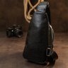 Черная мужская сумка-слинг через плечо из кожзаменителя под экзотику Vintage (20505) - 8