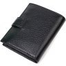 Чорне компактне чоловіче портмоне з натуральної шкіри флотар з хлястиком на кнопці BOND (2422005) - 2