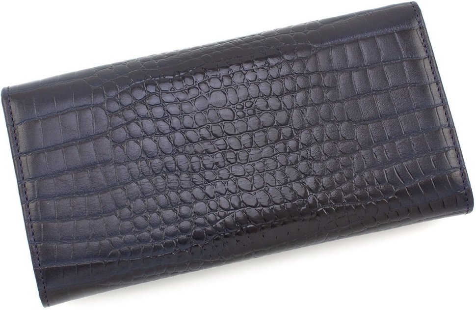 Темно-синій гаманець з фактурної шкіри з клапаном KARYA (1060-504)