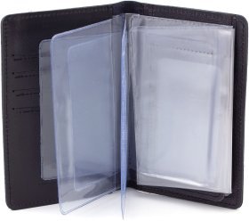 Черная обложка для автодокументов из натуральной кожи с рисунком ST Leather (17605)