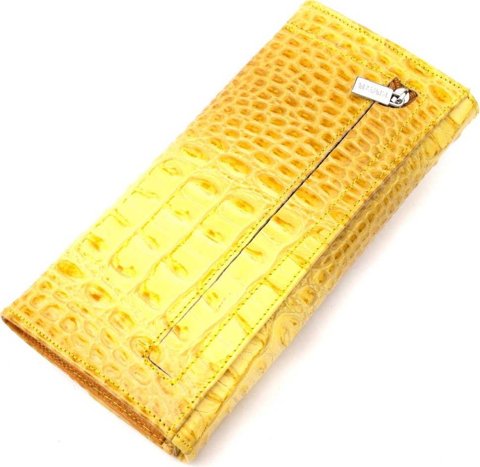 Яркий желтый женский кошелек из натуральной кожи с фактурой под крокодила KARYA (2421108)