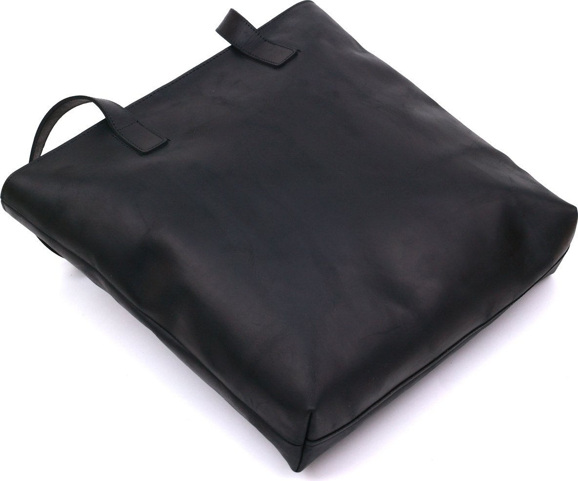 Черная женская сумка-шоппер большого размера из винтажной кожи Shvigel (16347)