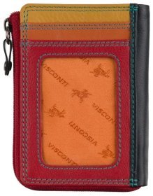 Женский картхолдер из натуральной фактурной кожи с окошком для ID документа Visconti RB110 94922 (черный, разноцветный)