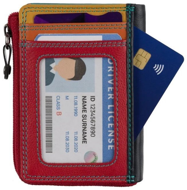 Женский картхолдер из натуральной фактурной кожи с окошком для ID документа Visconti RB110 94922 (черный, разноцветный) modnotak фото №4