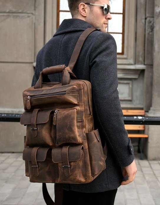 Большой рюкзак из коричневой кожи винтажного стиля Tiding Bag (21246)