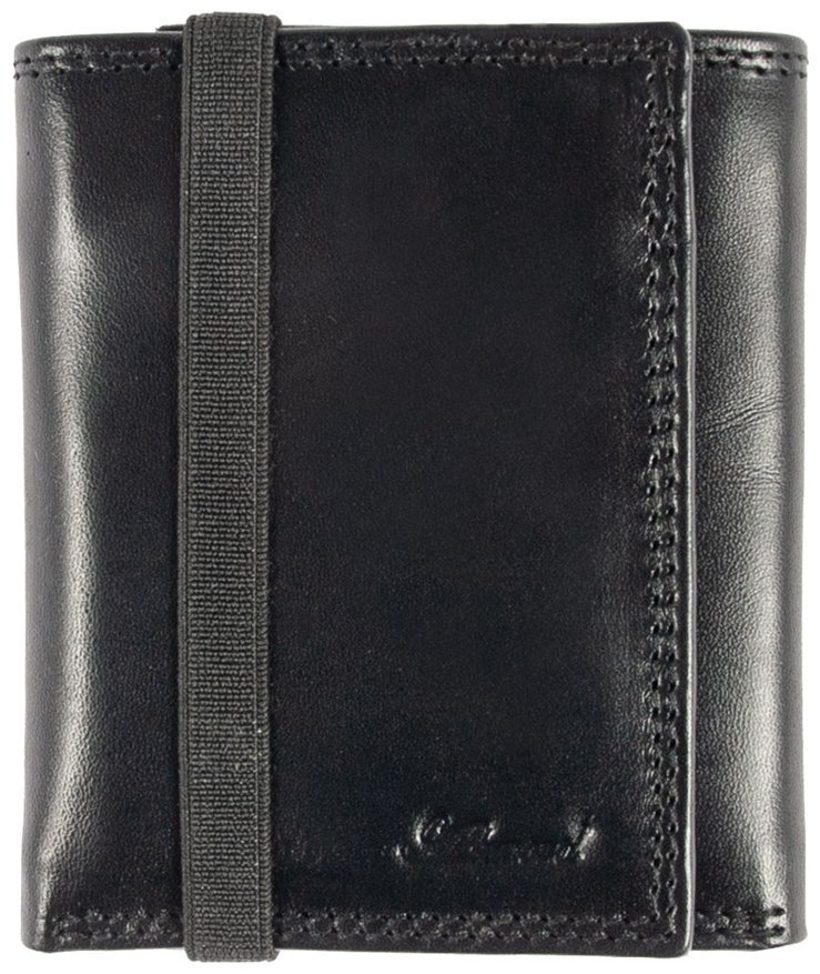 Мужское портмоне из натуральной гладкой кожи на резинке Ashwood 1265 VT черного цвета 95422 modnotak фото №1