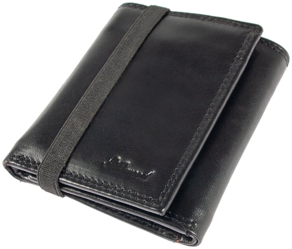 Мужское портмоне из натуральной гладкой кожи на резинке Ashwood 1265 VT черного цвета 95422 modnotak фото №6
