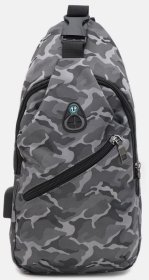 Серая мужская сумка-рюкзак из текстиля с принтом Monsen (19426)