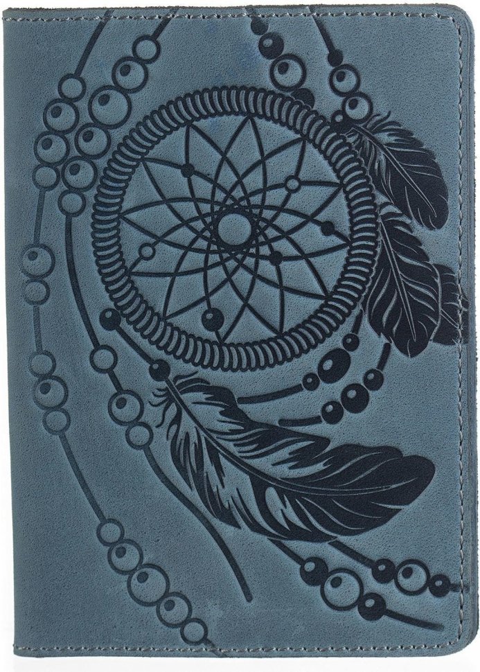 Синя обкладинка на паспорт із натуральної шкіри з малюнком SHVIGEL (2413795)