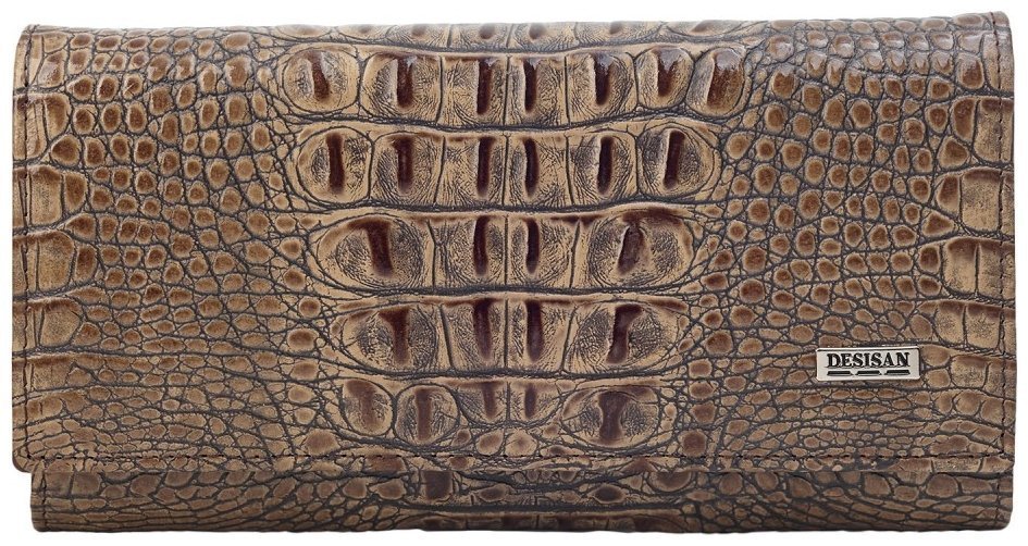 Вместительный женский кошелек из натуральной кожи с фактурой под крокодила Desisan 106722 бежевого цвета фото №1 Вместительный женский кошелек из натуральной кожи с фактурой под крокодила Desisan 106722 бежевого цвета modnotak фото №1