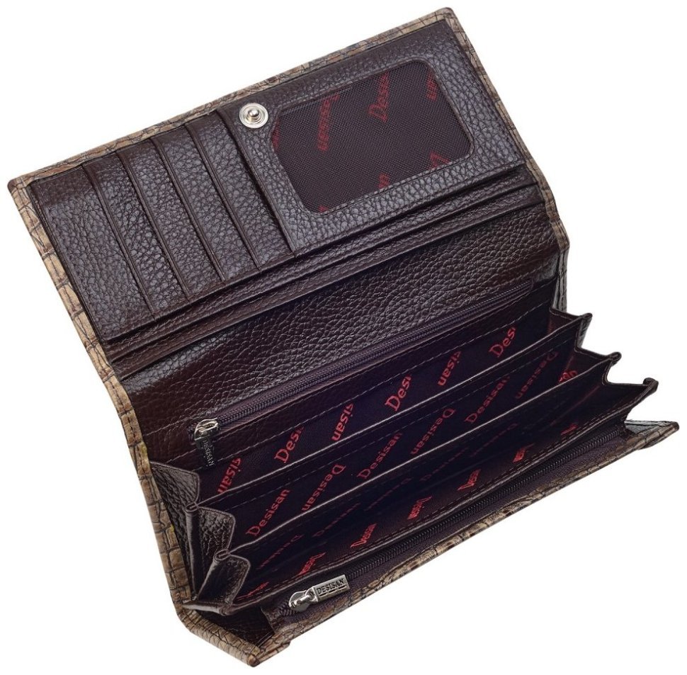 Вместительный женский кошелек из натуральной кожи с фактурой под крокодила Desisan 106722 бежевого цвета фото №3 Вместительный женский кошелек из натуральной кожи с фактурой под крокодила Desisan 106722 бежевого цвета modnotak фото №3