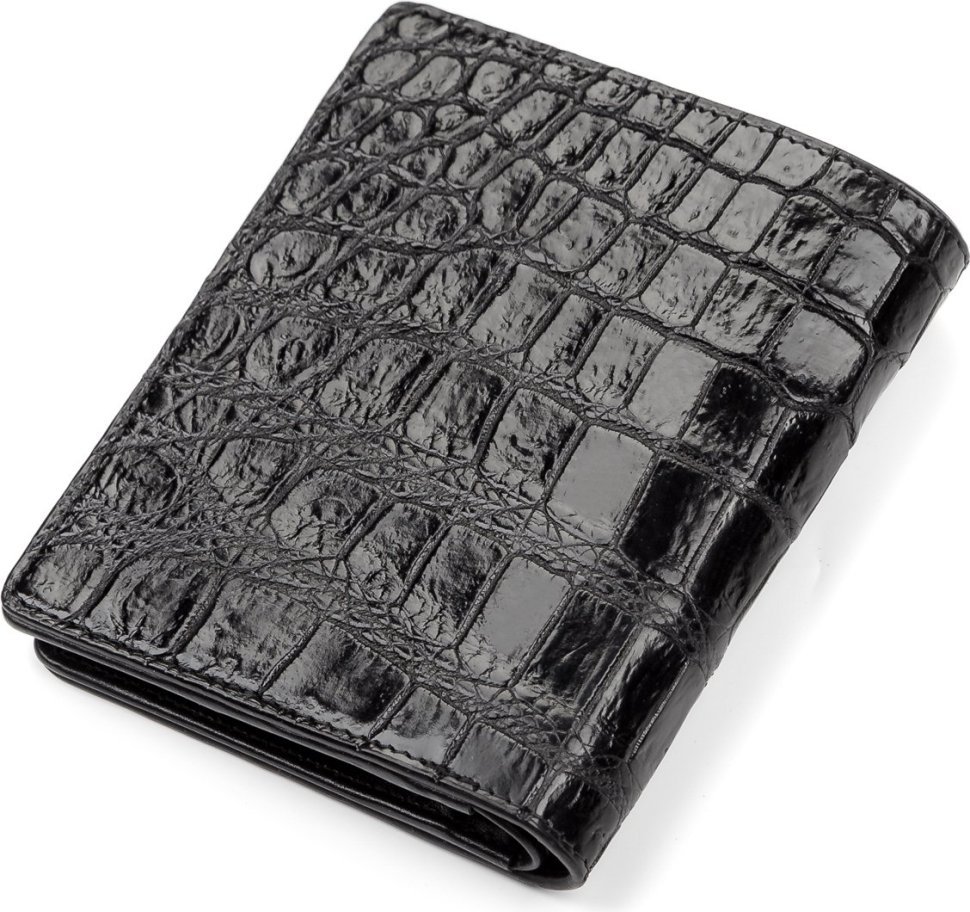 Чорне портмоне вертикальне формату з натуральної шкіри крокодила CROCODILE LEATHER (024-18047)