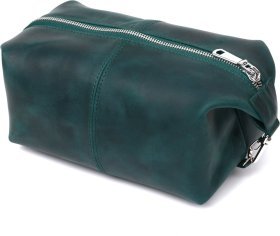 Зеленая матовая косметичка из винтажной кожи на молнии Shvigel (2416399)