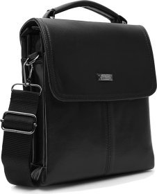 Чоловіча сумка-барсетка невеликого розміру з гладкої шкіри у чорному кольорі Ricco Grande (22077)