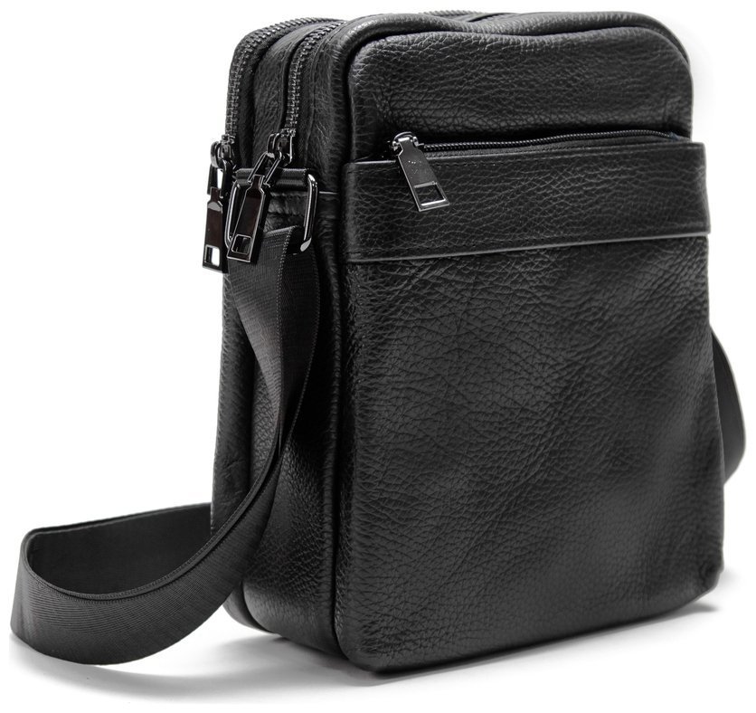 Компактна чоловіча сумка-планшет із натуральної шкіри чорного кольору на два відділи Tiding Bag 77522