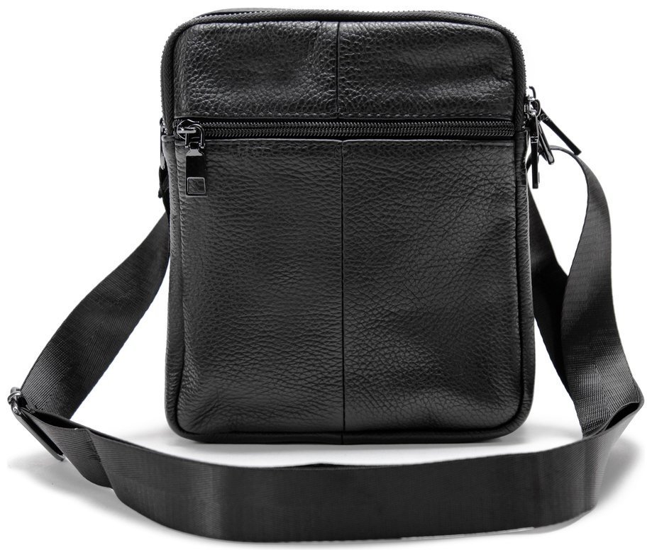 Компактна чоловіча сумка-планшет із натуральної шкіри чорного кольору на два відділи Tiding Bag 77522