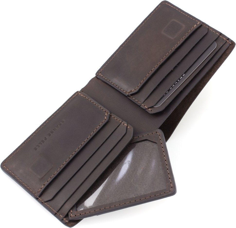 Чоловіче портмоне з вінтажної шкіри шоколадного відтінку на магнітах Grande Pelle 67822