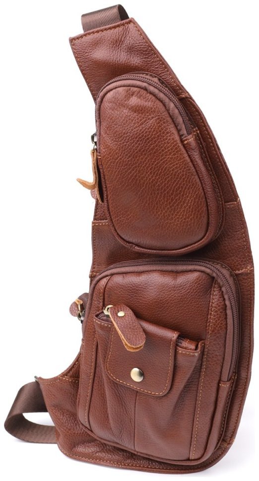 Большая мужская слинг-сумка из кожи с вместительными карманами Vintage 98122 коричневогго цвета фото №1 Большая мужская слинг-сумка из кожи с вместительными карманами Vintage 98122 коричневогго цвета modnotak фото №1