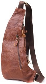 Большая мужская слинг-сумка из кожи с вместительными карманами Vintage 98122 коричневогго цвета