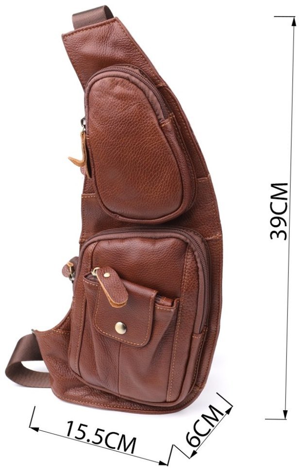 Большая мужская слинг-сумка из кожи с вместительными карманами Vintage 98122 коричневогго цвета фото №3 Большая мужская слинг-сумка из кожи с вместительными карманами Vintage 98122 коричневогго цвета modnotak фото №3