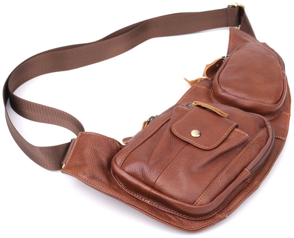 Большая мужская слинг-сумка из кожи с вместительными карманами Vintage 98122 коричневогго цвета фото №5 Большая мужская слинг-сумка из кожи с вместительными карманами Vintage 98122 коричневогго цвета modnotak фото №5