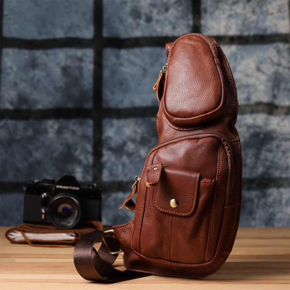 Большая мужская слинг-сумка из кожи с вместительными карманами Vintage 98122 коричневогго цвета фото №9 Большая мужская слинг-сумка из кожи с вместительными карманами Vintage 98122 коричневогго цвета modnotak фото №9