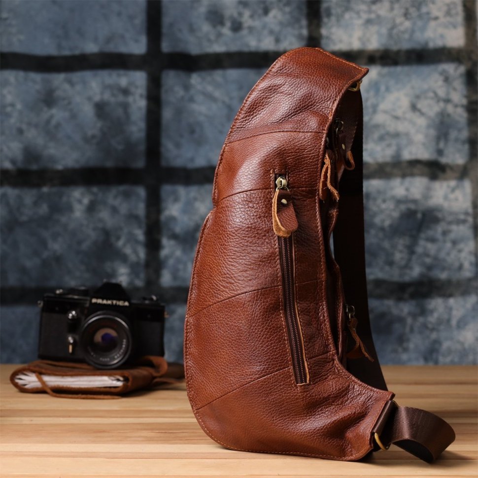 Большая мужская слинг-сумка из кожи с вместительными карманами Vintage 98122 коричневогго цвета фото №10 Большая мужская слинг-сумка из кожи с вместительными карманами Vintage 98122 коричневогго цвета modnotak фото №10