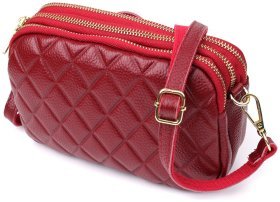 Городская женская сумка из фактурной кожи на три отделения через плечо Vintage 98222 бордового цвета