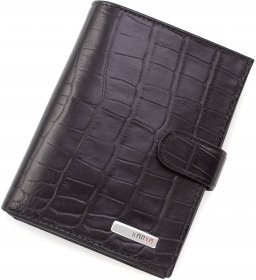 Мужское черное портмоне из высококачественной кожи с хлястиком KARYA (12366)