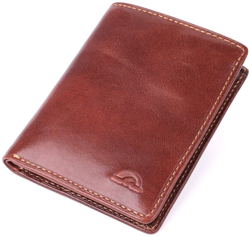 Небольшой мужской кошелек из гладкой кожи без застежки Tony Perotti коричневый 108522 modnotak фото №1