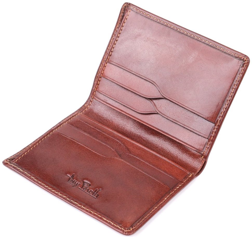 Небольшой мужской кошелек из гладкой кожи без застежки Tony Perotti коричневый 108522 modnotak фото №5