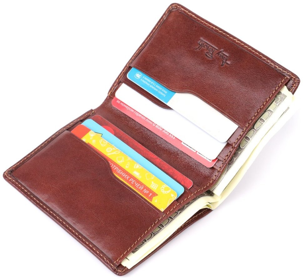 Небольшой мужской кошелек из гладкой кожи без застежки Tony Perotti коричневый 108522 modnotak фото №6