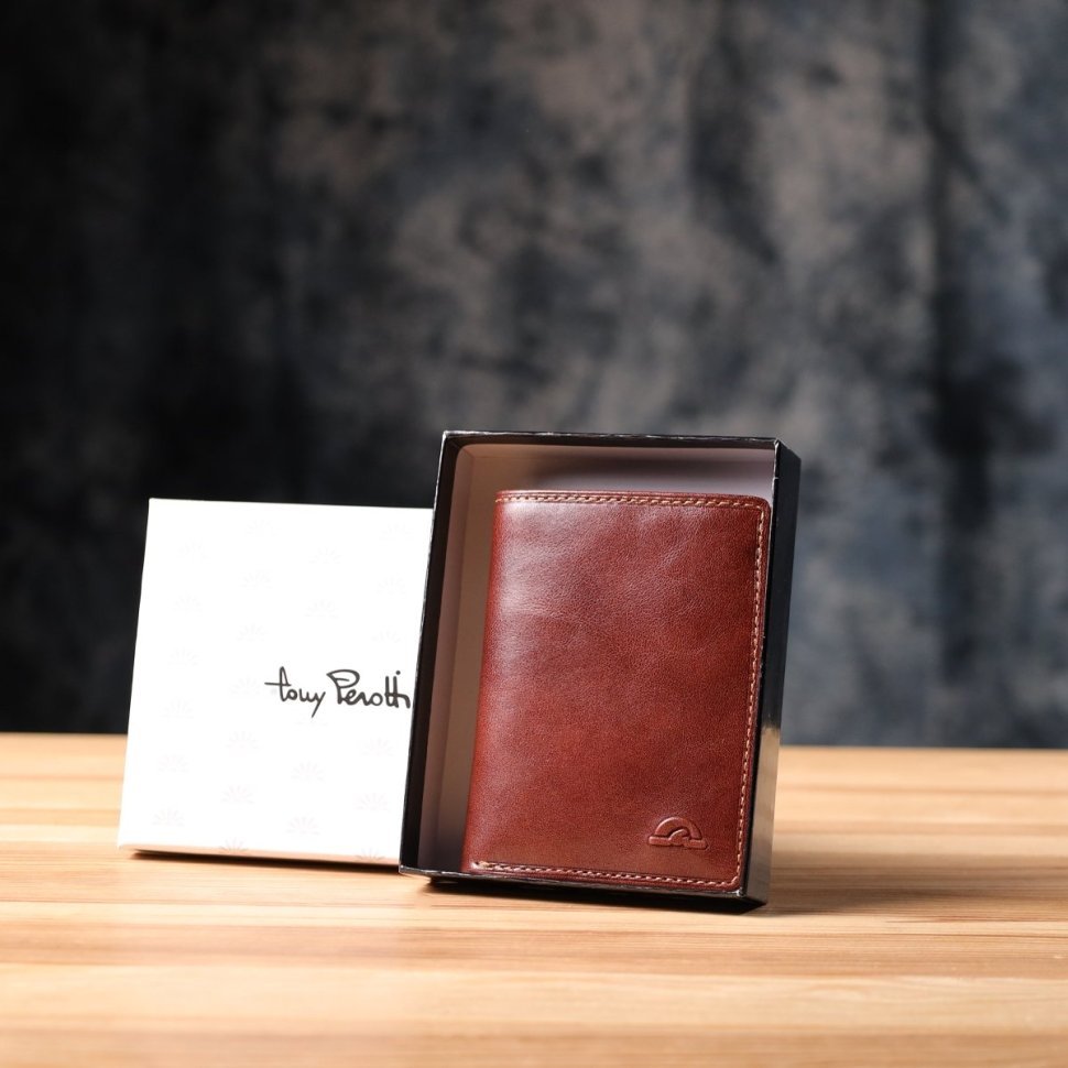Небольшой мужской кошелек из гладкой кожи без застежки Tony Perotti коричневый 108522 modnotak фото №10