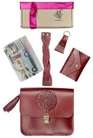 Жіночий подарунковий набір із натуральної шкіри бордового кольору BlankNote 78522