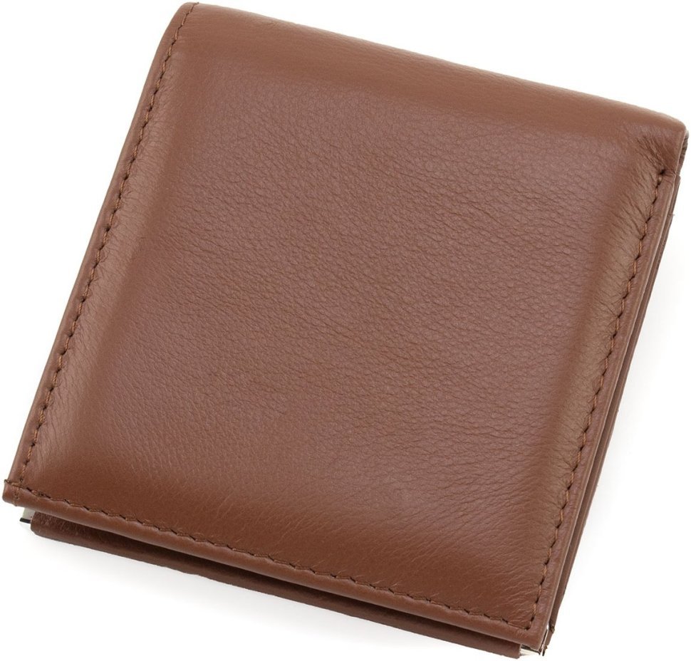 Коричневий жіночий гаманець із натуральної шкіри на кнопці Marco Coverna 68622