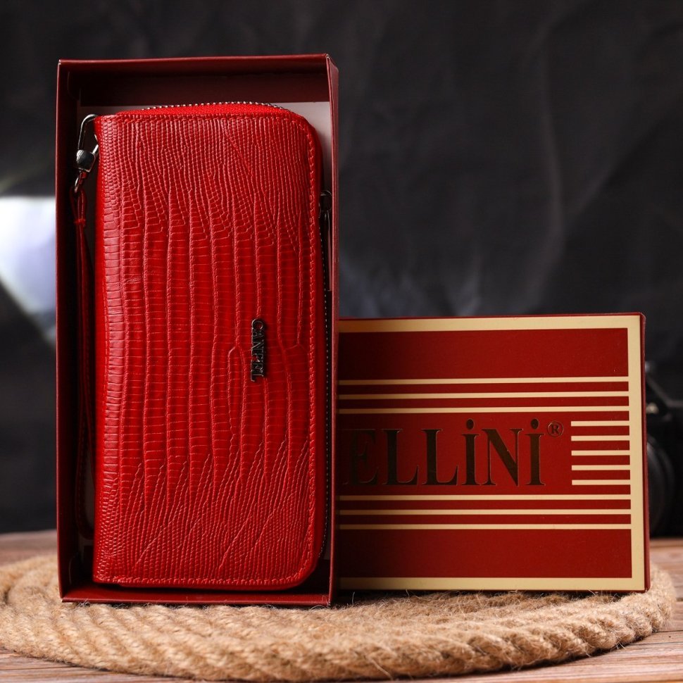 Жіночий лаковий гаманець з натуральної шкіри червоного кольору на блискавці CANPELLINI (2421613)